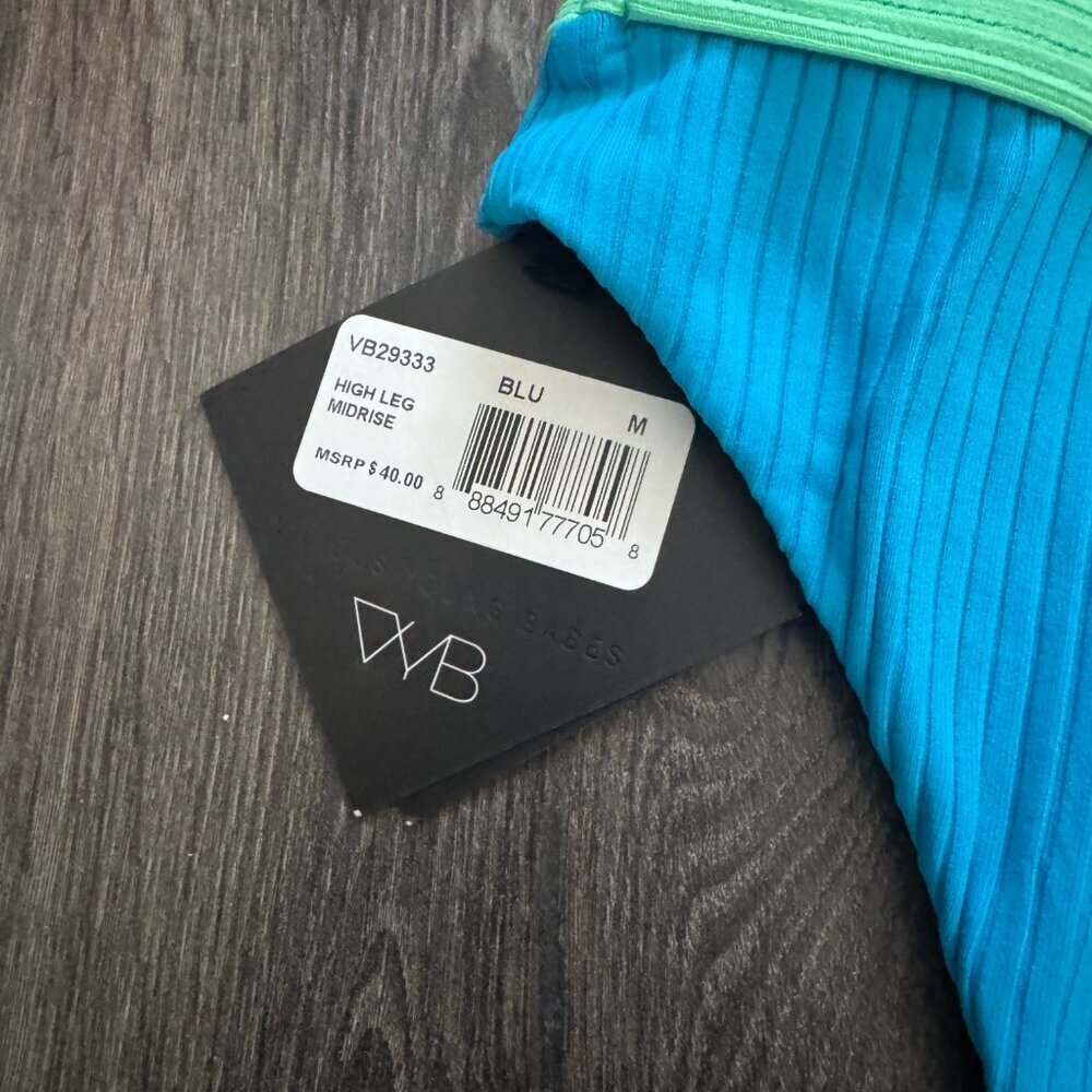 VYB | NWT Allie High Leg Bikini Bottom in Bright Neon Blue/Green Size Medium - Picture 5 of 7